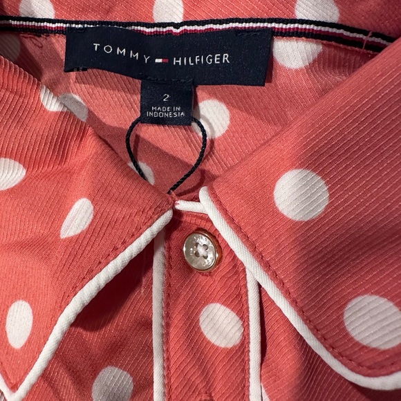 NWT Tommy Hilfiger Sleeveless Shirtdress Coral and White Polka Dot Size Small. - Picture 3 of 6